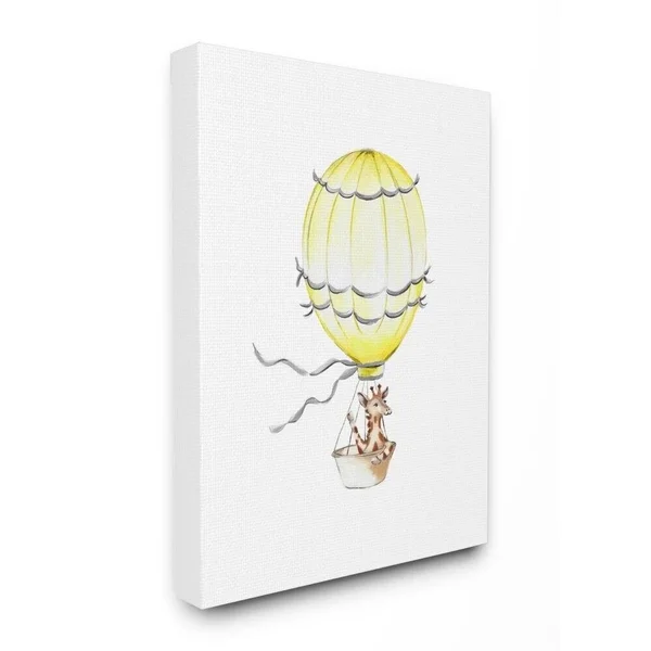 The Kids Room by Stupell 36 in. x 48 in. Cute Cartoon Giraffe in Hot Air Balloon Zoo Painting by Studio Q Canvas Wall Art, Multi