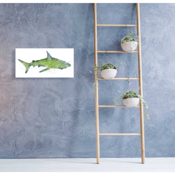 'Watercolor Shark II' by Linda Woods - Canvas Wall Art 60 x 30