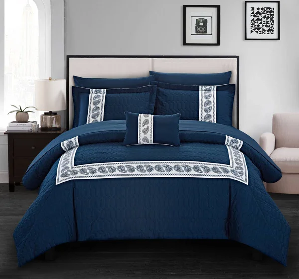 Chic Home BCS20062-US 6 Piece Camden Comforter Set - Navy Twin Size