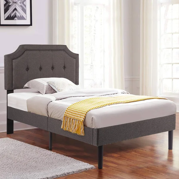 Premium Upholstered Platform Bed Diamond Stitched Panel Headboard - Twin