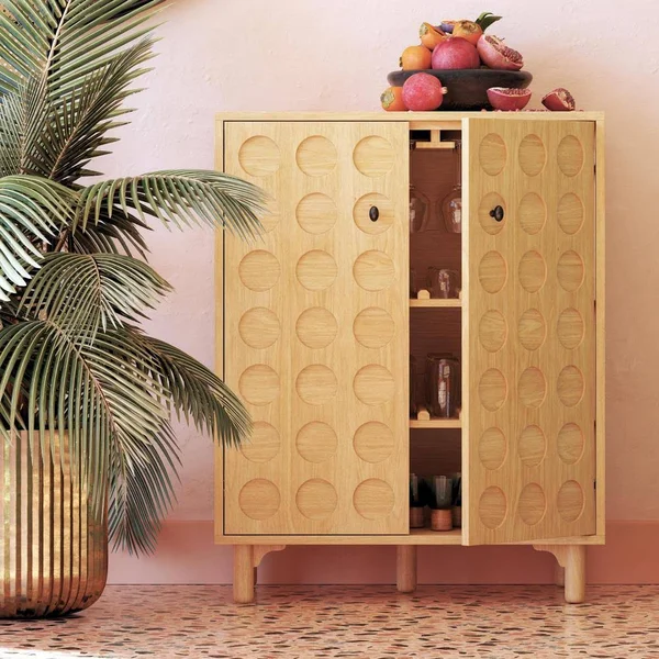 Dorel Living Jovany Light Ash Wood Kitchen Storage Bar Cabinet