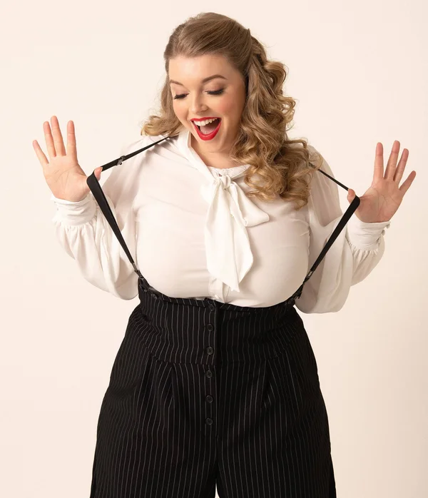 Unique Vintage Plus Size White Neck Tie Gwen Blouse - Size 2X/18