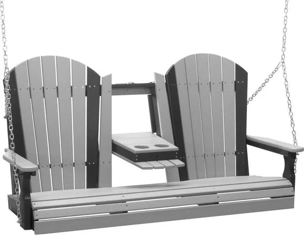 LuxCraft Adirondack 5ft. Recycled Plastic Porch Swing-Dove Gray on Black