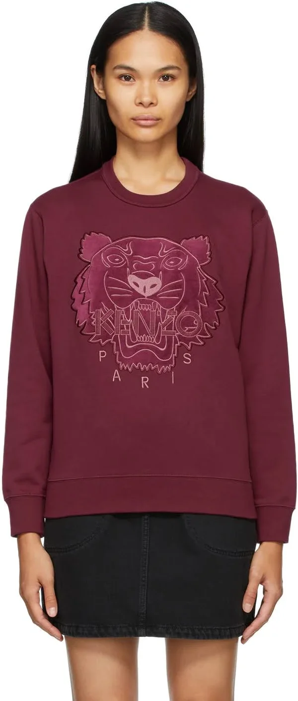 Kenzo Burgundy Velvet Tiger Head Sweatshirt