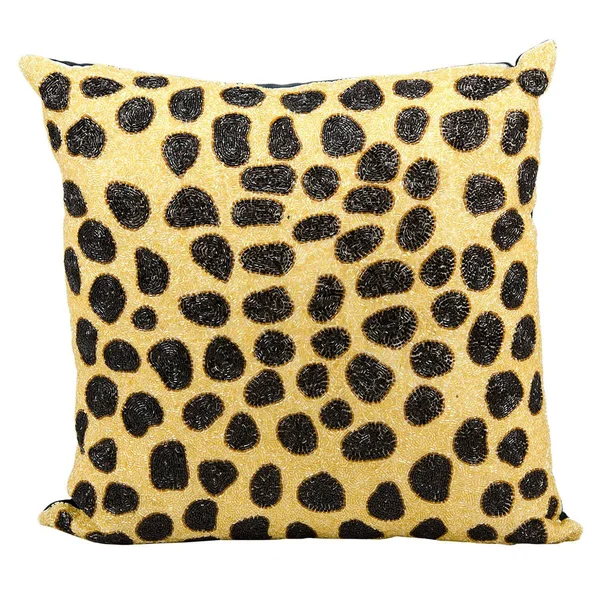 Mina Victory Luminecence Beaded Leopard Beige Black Throw Pillow - Nourison E5281