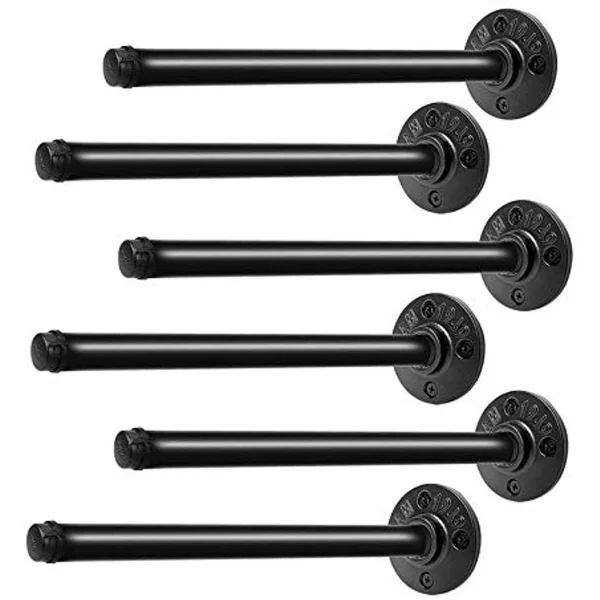 Qualward Technology Pipe Shelf Brackets 12 inch - Industrial Black Metal Wall Pipe Floating Shelf Bracket Heavy Duty Decorative S