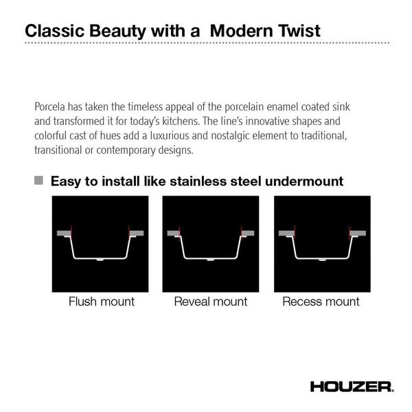 Houzer PCS-2500 Porcela Series Porcelain Enamel Steel Undermount Single Bowl Kitchen Sink - Espresso
