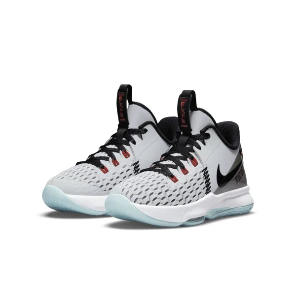 Nike Big Kids& Lebron Witness 5 Basketball Shoes in Grey/Pure Platinum Size 7.0