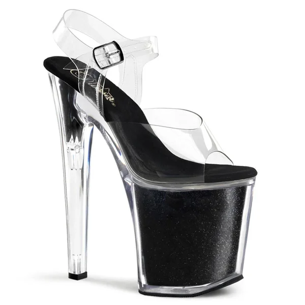 Pleaser - XTREME-808G 11, Clear/Black Glitter