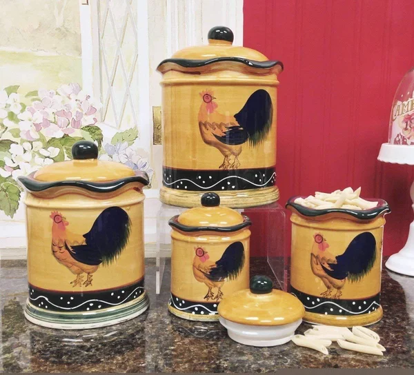 ACK Tuscany Sunshine Country Rooster - Hand Painted Canisters, Set of 4, 85701