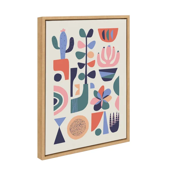 Kate and Laurel Sylvie Mid-Century Succulents Framed Canvas Wall Art by Rachel Lee - 18x24 Natural, Abstract Wall Decor