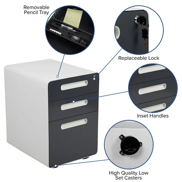 Flash Furniture Ergonomic 3-Drawer Mobile Locking Filing Cabinet with Anti-Tilt