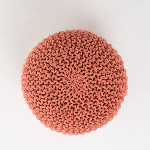 20x22 Coral Orange Contemporary Hand Knitted Pouf Ottoman