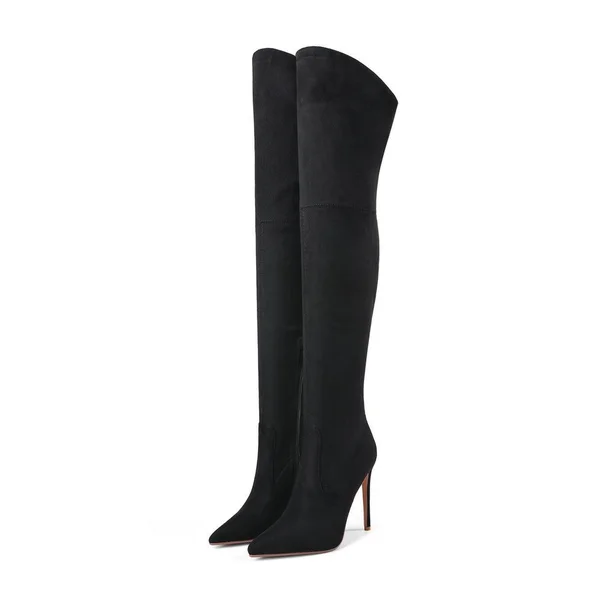 Black Women's Dress Pull-On Boots Stretch Over-The-Knee Boots Size 9