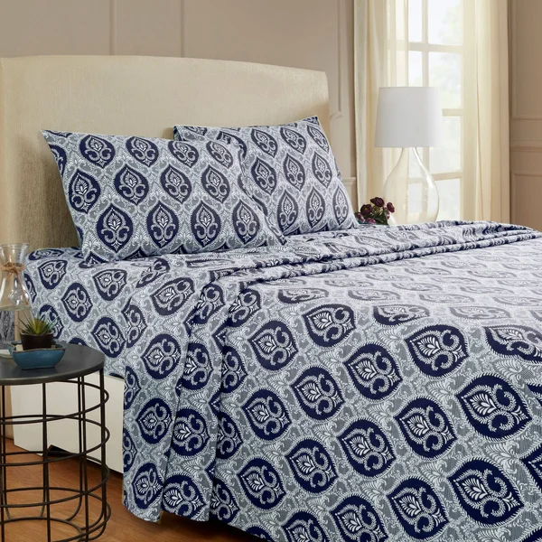 Fleur-de-lis Deep Pocket Sheet Set by Superior Ivory - Queen