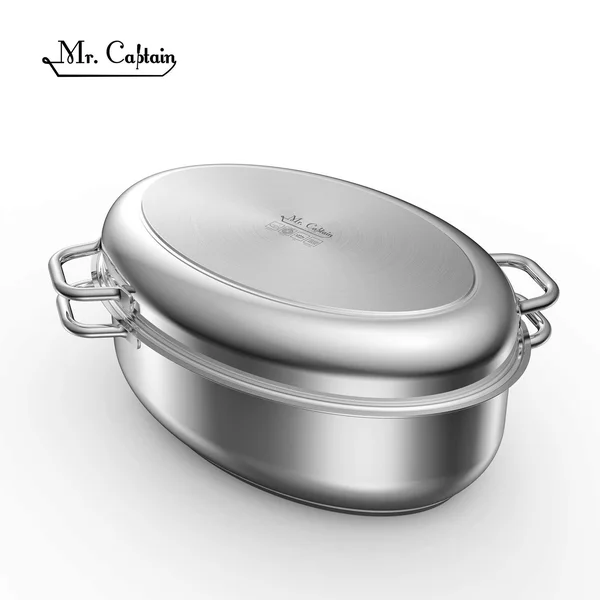 Mr Captain Roasting Pan with Rack and Lid 8.5 Quart - 18/10 Stainless Steel Multi-Use Oval Roaster, Induction Compatible Dishwasher