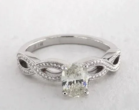 Vintage Milgrain Twist Engagement Ring in 14K White Gold 4mm Width Band (Setting Price)