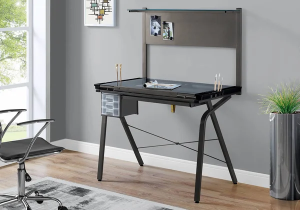 Monarch Specialties Adjustable & Black Metal Tempered Glass Drafting Table
