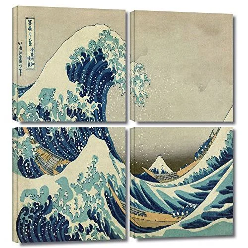 ArtWall &The Great Wave Off Kanagawa& by Katsushika Hokusai 4 Piece Painting Print on Wrapped Canvas Set Size: 36x22 H x 36x22 W