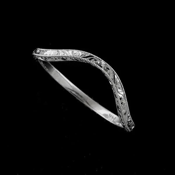 Deep Curved Ring, Vintage Style Wedding Ring, Contour Wedding Band, Engraved Thin Band, Delicate 1.6mm 14K Gold Nickel Free Gold
