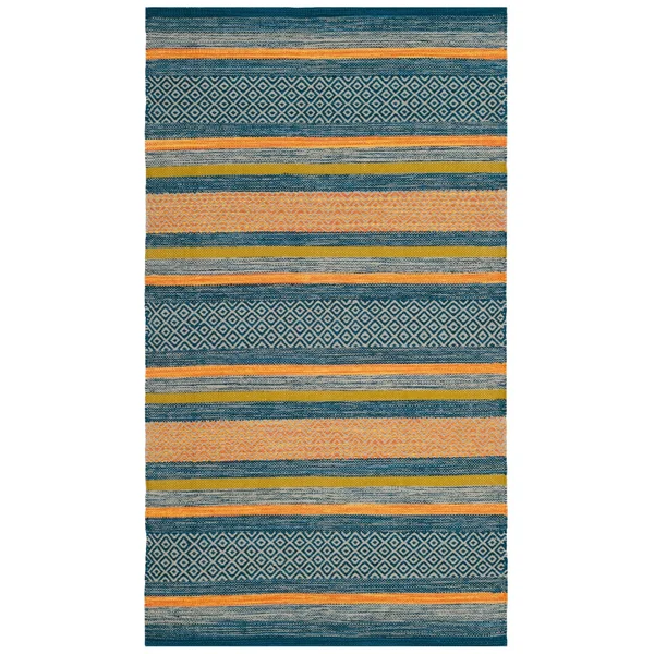 Safavieh Montauk Blue/Orange 3 ft. x 6 ft. Striped Diamond Runner Rug