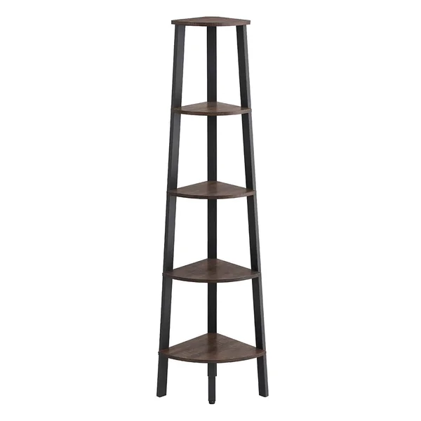 Industrial Style Free Standing Iron Bookcase with Five Wooden Shelves Brown and Black