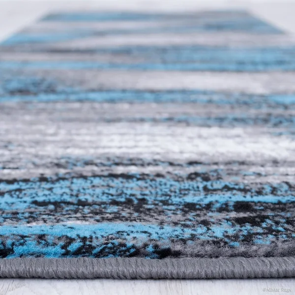 Allstar Blue Exclusive Modern Brush Streak Design Rug - 7& 10x22 x 10&