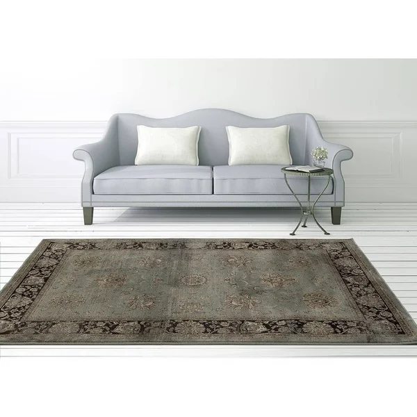 MDA Home Antique 7'x10' Floral and Botanical Fabric Area Rug in Brown/Blue