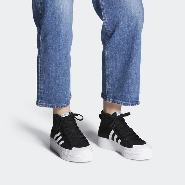 Adidas Women's Originals Nizza Platform Mid Casual Shoes in Black/Core Black Size 6.5