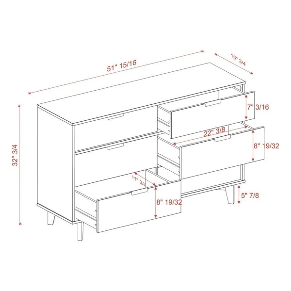 Walker Edison Walnut Pine 6-Drawer Standard Dresser in Brown - LWR6DSLDRWT