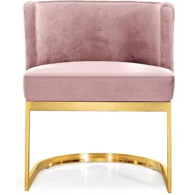 Barnier Upholstered Dining Chair Everly Quinn Upholstery Color: Plush Pink Velvet, Leg Color: Gold
