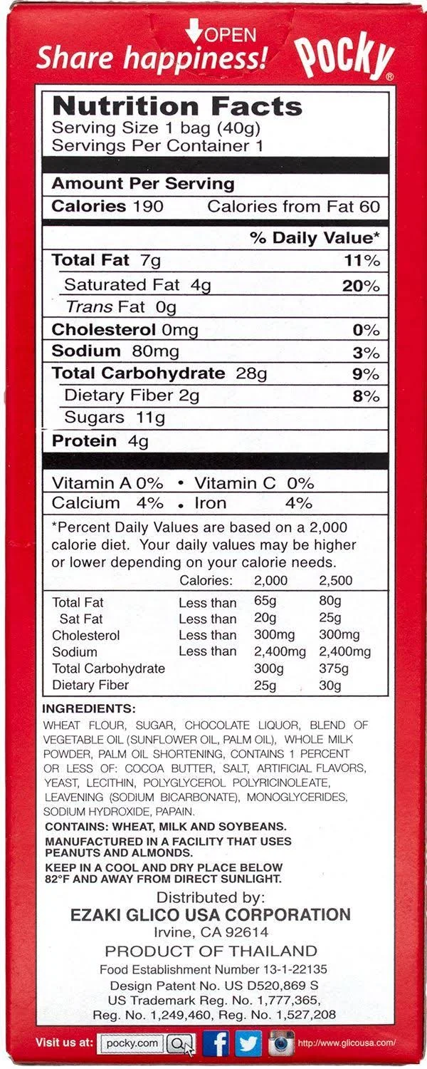 Pocky Cream Covered Biscuit Sticks Chocolate - 1.41 Oz-20 Count