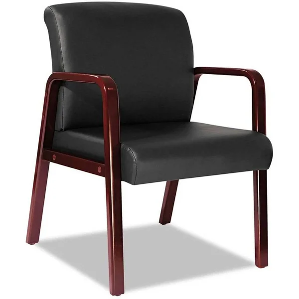 Alera Reception Lounge Series Guest Chair - Cherry/Black Leather, Size: 24 x 26 x 33.25