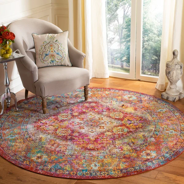 Safavieh CRS507B Crystal Light Blue, Fuchsia Area Rug - 7& x 7& Round