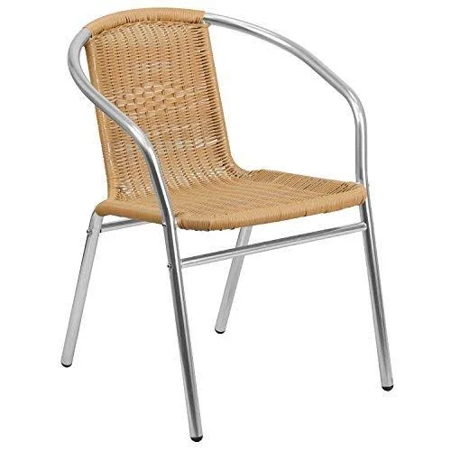 Flash Furniture 4 Pk. Aluminum and Beige Rattan Indoor-Outdoor Restaurant Chair