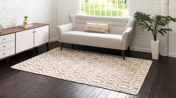 Unique Loom 3153289 4 x 6 ft. Chindi Jute Rectangle Rug White