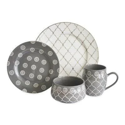 Moroccan 16 Piece Dinnerware Set, Service for 4 Color: Gray