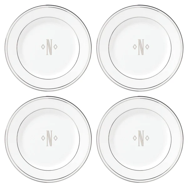 Lenox Federal Platinum Block Monogram Dinnerware Tidbit Plates, Set of 4, N