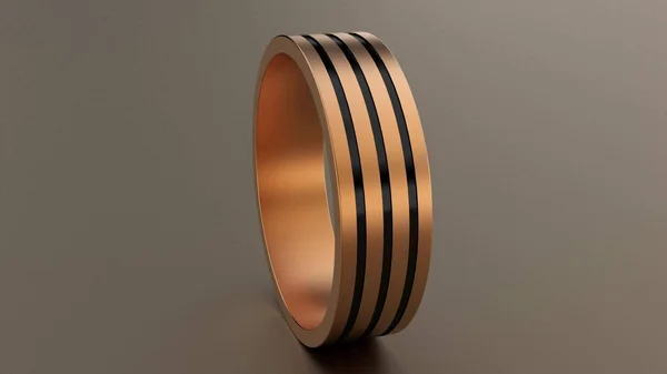 Brushed Rose Gold 6mm Triple Black Groove Wedding Band 10kt, 10.25