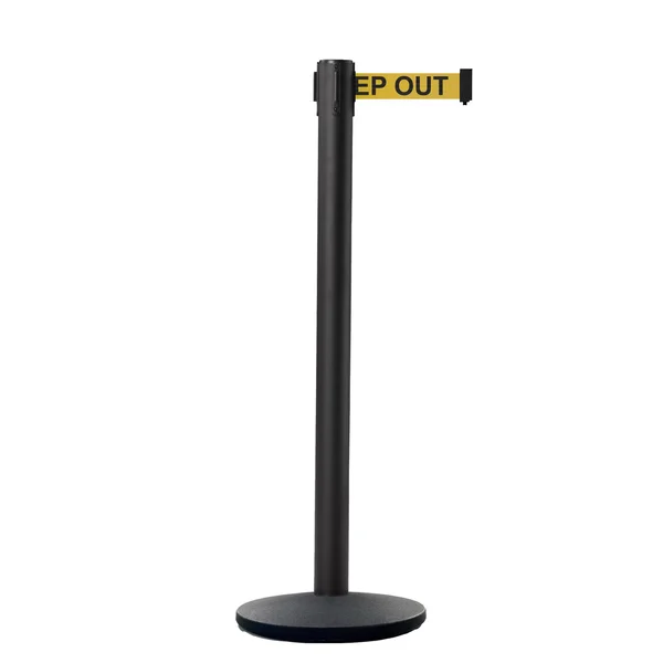 CCW Series IRBB-100 Retractable Belt Barrier Black Post - Cast Iron Base - 11 ft. Belt by Crowd Control Warehouse