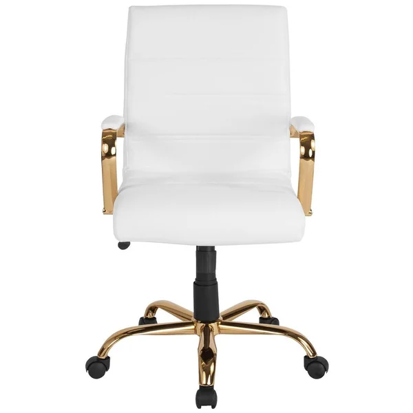 Flash Furniture Mid-Back Leather Executive Swivel Chair with Gold Frame and Arms - White