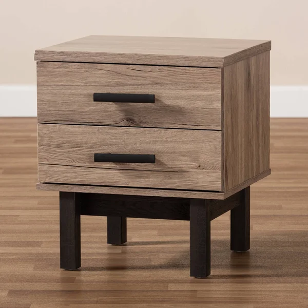 Arend Two-Tone Oak and Wood 2 Drawer End Table Brown - Baxton Studio