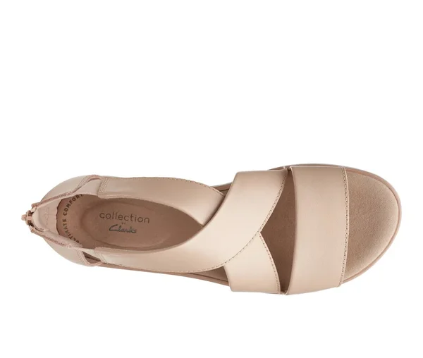 Clarks Jillian Rise Womens Leather Criss-Cross Wedge Sandals - Blush