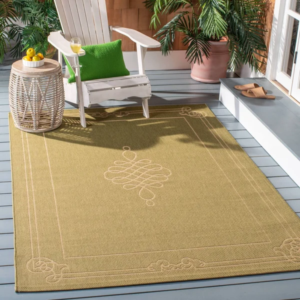 Safavieh Courtyard Aqua & Cream 6&-7x22 x 9&-6x22 Indoor/Outdoor Rug
