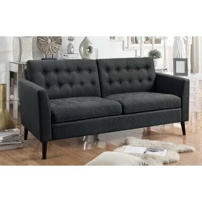 Barima 68x22 Linen Round Arm Loveseat George Oliver Fabric: Black Linen