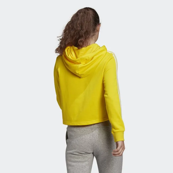 Adidas Women's Essentials 3-Stripes Cropped Hoodie, Small, Yellow