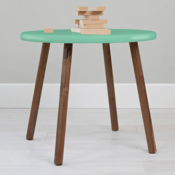 Peewee Round Kids Table, Walnut/Mint, 23.5x22 Small
