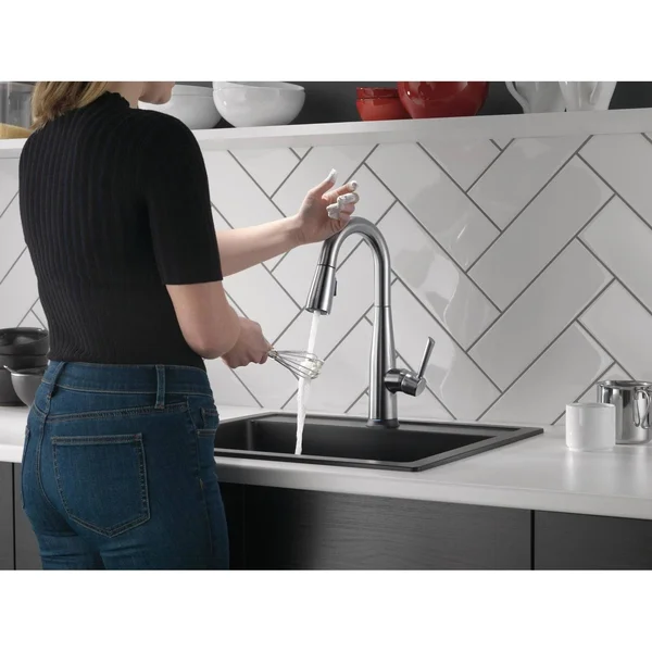 Delta 9913T-AR-DST Essa Single Handle Pull-Down Bar & Prep Faucet with Touch2O Technology - Arctic Stainless
