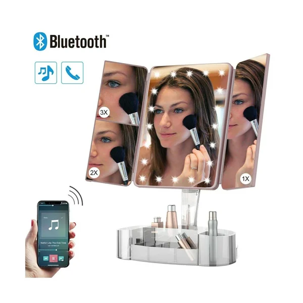 Makeup Mirror with Lights and Bluetooth - Tri-Fold Vanity Mirror