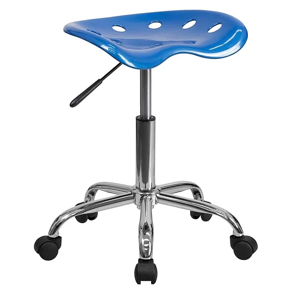 Flash Furniture Rolling Plastic Stool with Tractor Seat in Bright Blue
